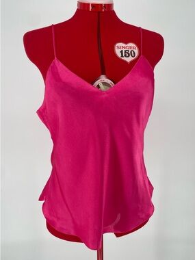 Erika Taylor Hot Pink Satin Flowy V-neck Camisole Top / Lingerie Size Large